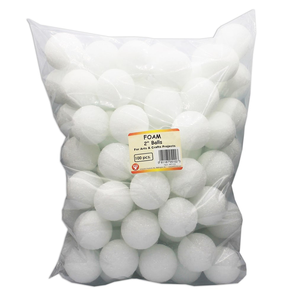 HYGLOSS PRODUCTS INC. Hygloss HYG5102  Craft Foam Balls, 2 Inch, White, Pack Of 100