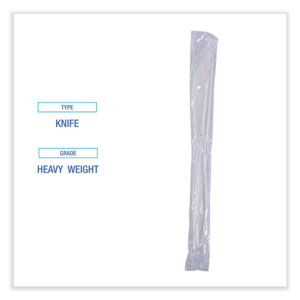BOARDWALK KNIHWPPWIW Heavyweight Wrapped Polypropylene Cutlery, Knife, Plastic, White, 1,000/Carton