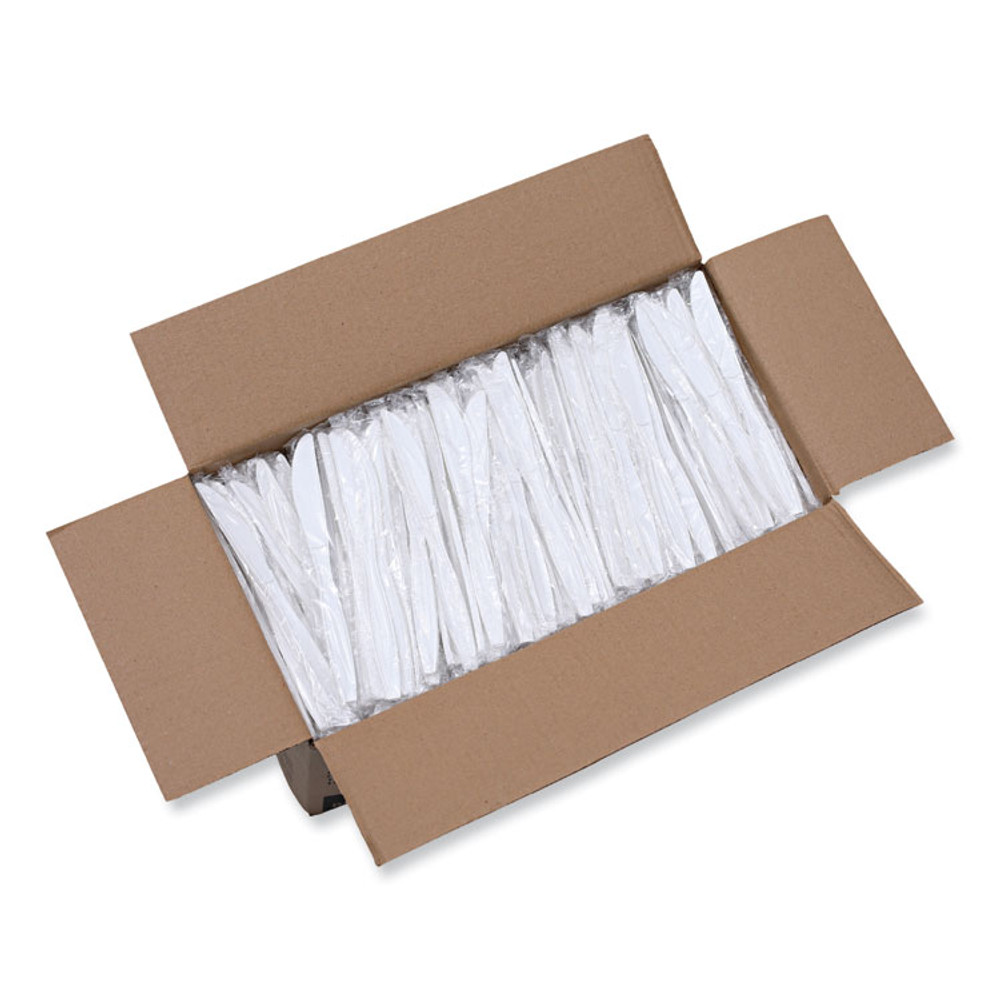 BOARDWALK KNIHWPPWIW Heavyweight Wrapped Polypropylene Cutlery, Knife, Plastic, White, 1,000/Carton