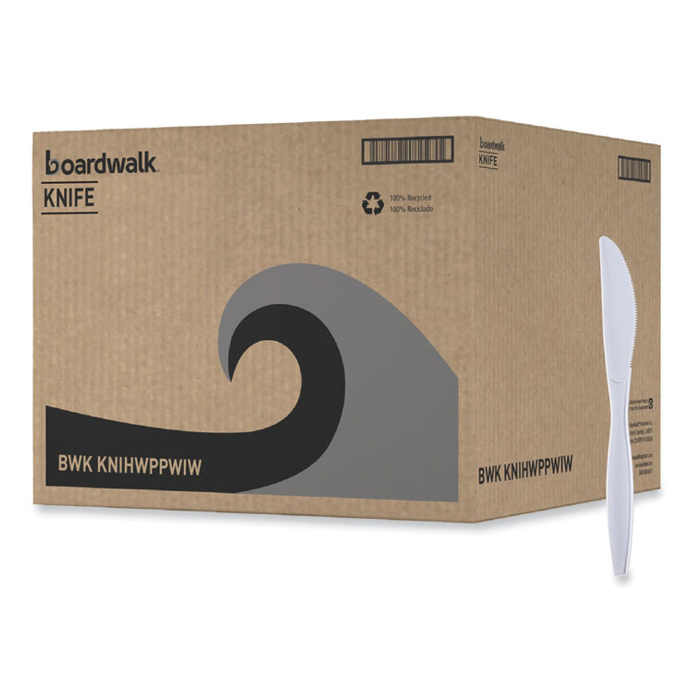 BOARDWALK KNIHWPPWIW Heavyweight Wrapped Polypropylene Cutlery, Knife, Plastic, White, 1,000/Carton