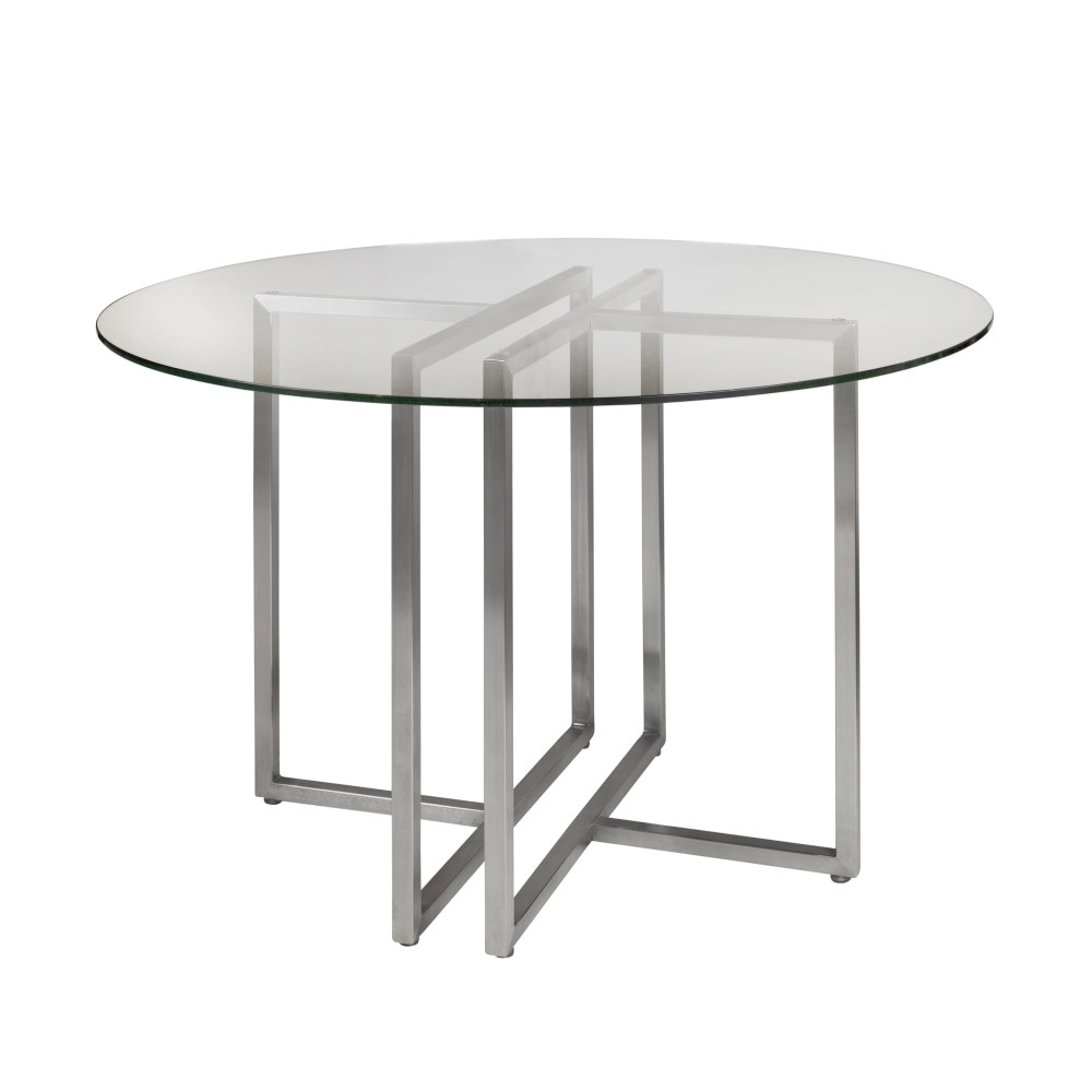 EURO STYLE, INC. 81142SS-KIT Eurostyle Legend Round Dining Table, 30inH x 42inW x 42inD, Brushed Silver/Clear