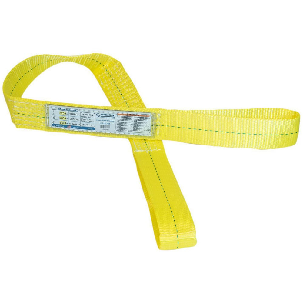 Stren-Flex EEF-1-901P-08 Eye & Eye Sling: 1" Wide, 8' Long, 1,600 lb Vertical, 1,200 lb Choker, 3,200 lb Basket, Polyester