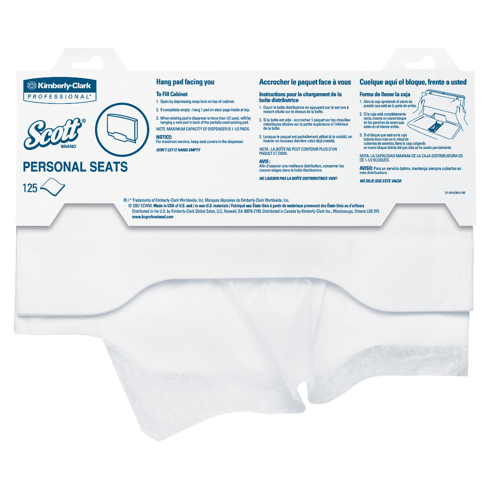 KIMBERLY-CLARK Scott 07410PK  Personal Toilet Seat Covers, 15in x 18in, White, Pack Of 125