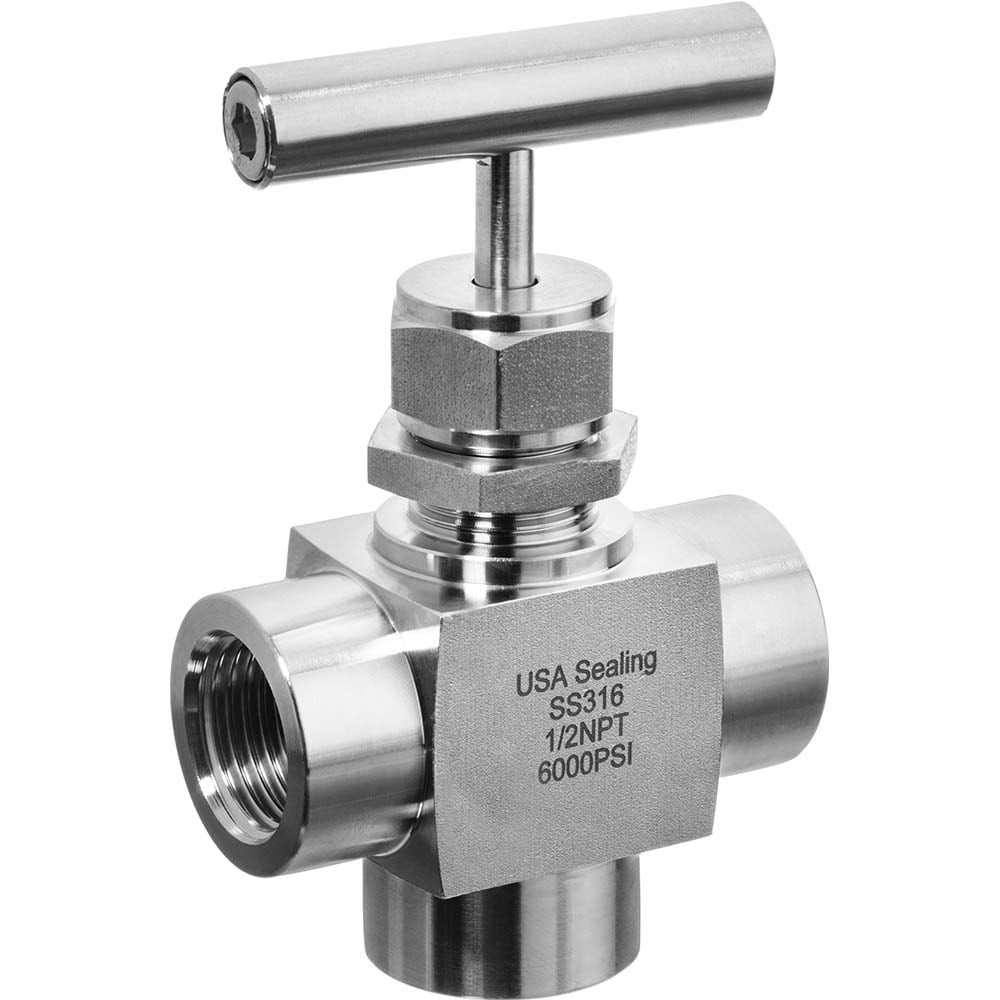 USA Industrials ZUSA-VLV-103 Needle Valve: 1/2" Pipe, Polytetrafluoroethylene Seal