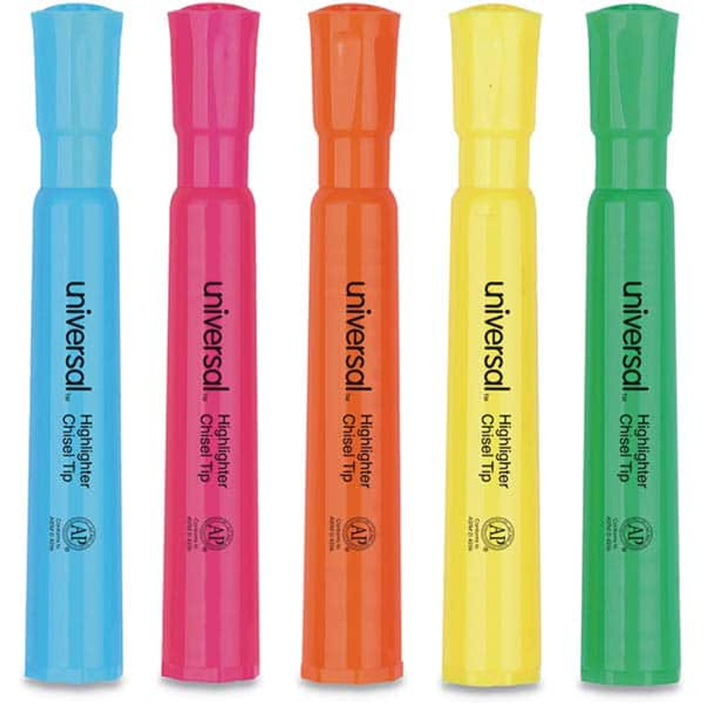 UNIVERSAL UNV08860 Highlighter Marker: Assorted Color, Fluorescent, Chisel Point