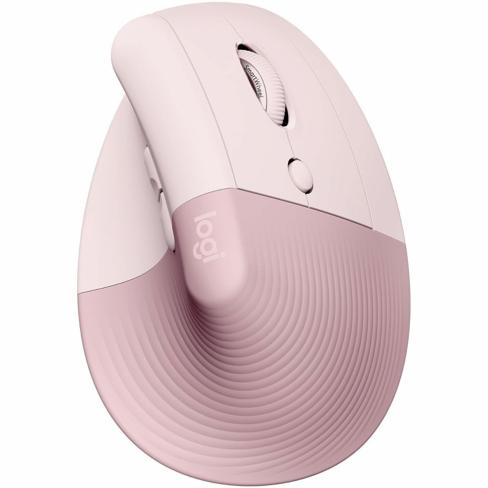 LOGITECH 910-006472  Lift Vertical Ergonomic Mouse, Wireless, Bluetooth or Logi Bolt USB receiver, Quiet clicks, 4 buttons, Rose - Optical - Wireless - Bluetooth/Radio Frequency - Rose - USB - 4000 dpi - Scroll Wheel - 6 Button(s) - Small/Medium Hand