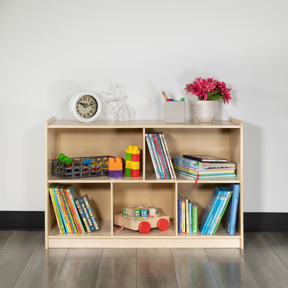 Keep toys, books and more organized with the Flash Furniture Wooden School Classroom Storage Cabinet/Cubby. The unit is made of quality engineered wood and features a safety-conscious design with an anti-tip strap. The fixed compartments offer multiple storage spaces.  Engineered wood construction.  Fixed storage compartments.  Kid-friendly design features rounded edges and an anti-tip strap.  Weight capacity tested to support 100 lb.  Assembly required.  Backed by the manufacturers 2-year limited warranty.