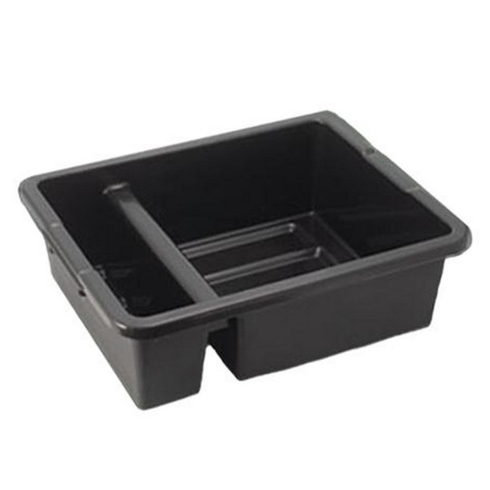 With this bus tub from Winco, your employees can easily and efficiently bus tables. The tub has 2 divided compartments, so flatware can remain separate from plates and bowls.  Crafted from plastic for durability.  2 compartments let you keep dishes organized for cleaning.  Rounded corners help simplify cleaning.
