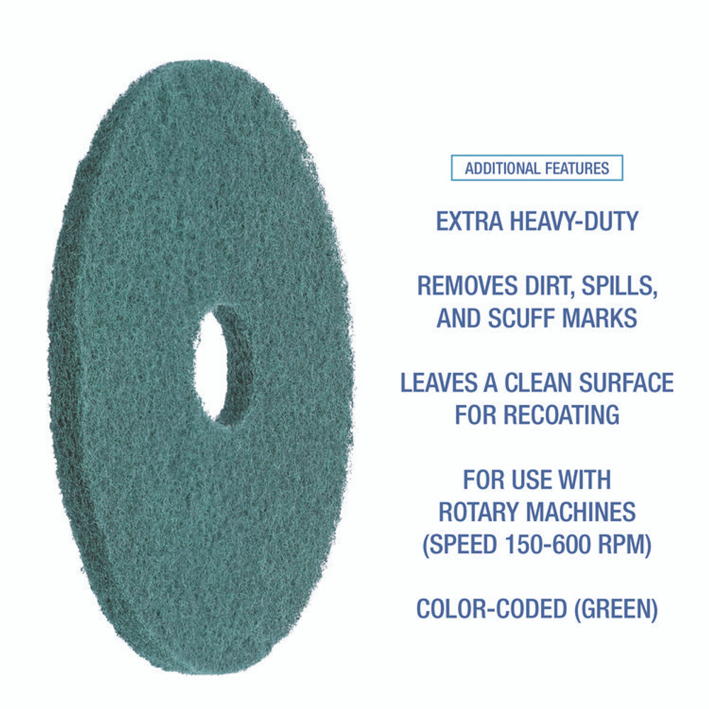 BOARDWALK 4013 GRE Heavy-Duty Scrubbing Floor Pads, 13" Diameter, Green, 5/Carton