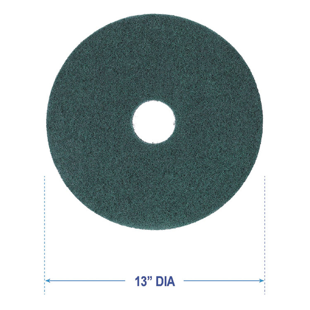 BOARDWALK 4013 GRE Heavy-Duty Scrubbing Floor Pads, 13" Diameter, Green, 5/Carton