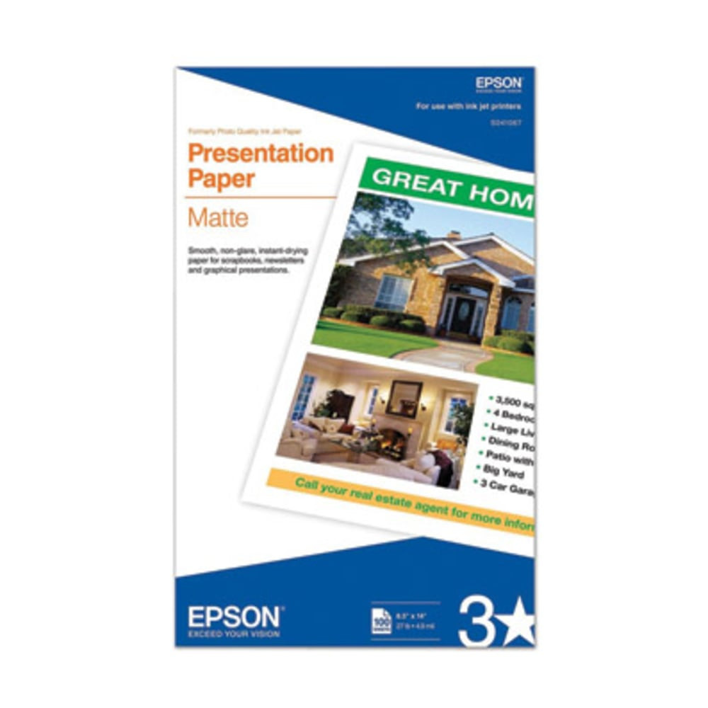 EPSON AMERICA INC. Epson S041067  Inkjet Paper, Legal Size (8 1/2in x 14in), 90 (U.S.) Brightness, 27 Lb, White, Pack Of 100 Sheets