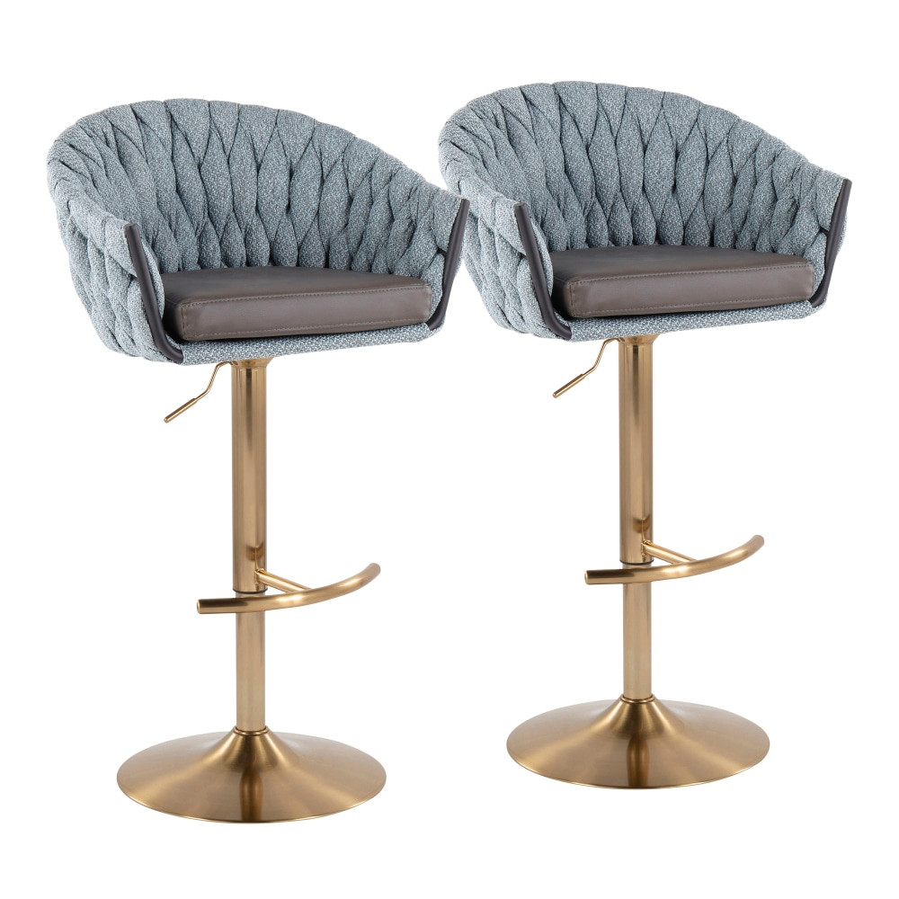 LUMISOURCE, LLC 30480 LumiSource Braided Matisse Adjustable Bar Stools, Blue/Gray/Gold, Set Of 2 Stools