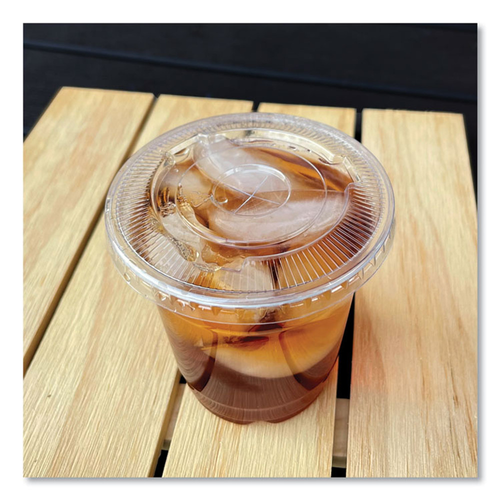 BOARDWALK PET912STRAW Crystal-Clear Cold Cup Straw-Slot Lids, Fits 9 oz Squat/12 oz PET Cups, 1,000/Carton