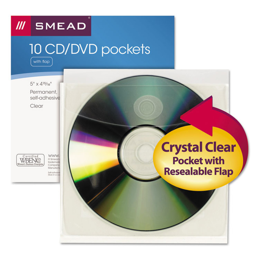 SMEAD MANUFACTURING CO. 68144 Self-Adhesive CD/Diskette Pockets, Clear, 10/Pack