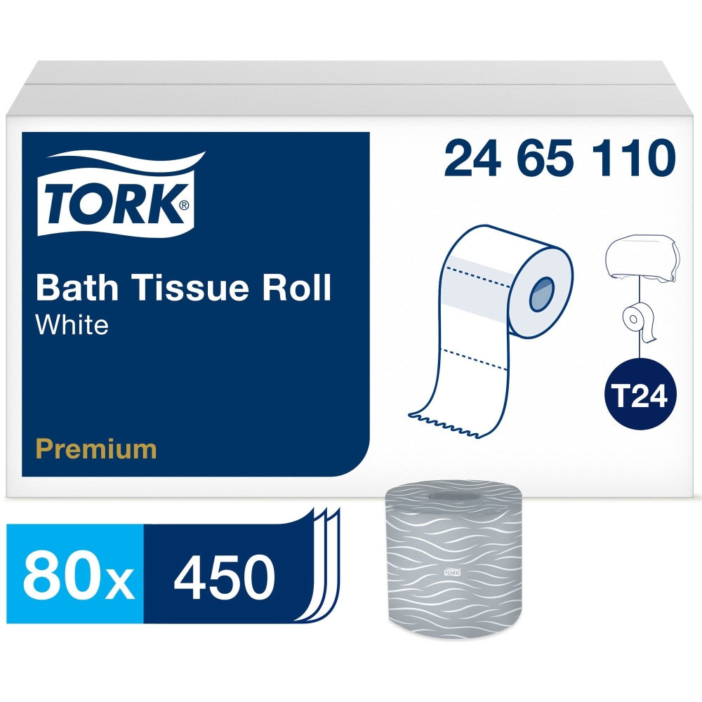 ESSITY PROFESSIONAL HYGIENE NORTH AMERICA LLC 2465110 Tork Premium Bath Tissue Roll, 2-Ply - 2 Ply3.75in - 450 Sheets/Roll - 4.35in Roll Diameter - White - 450 Rolls Per Container - 80 / Carton
