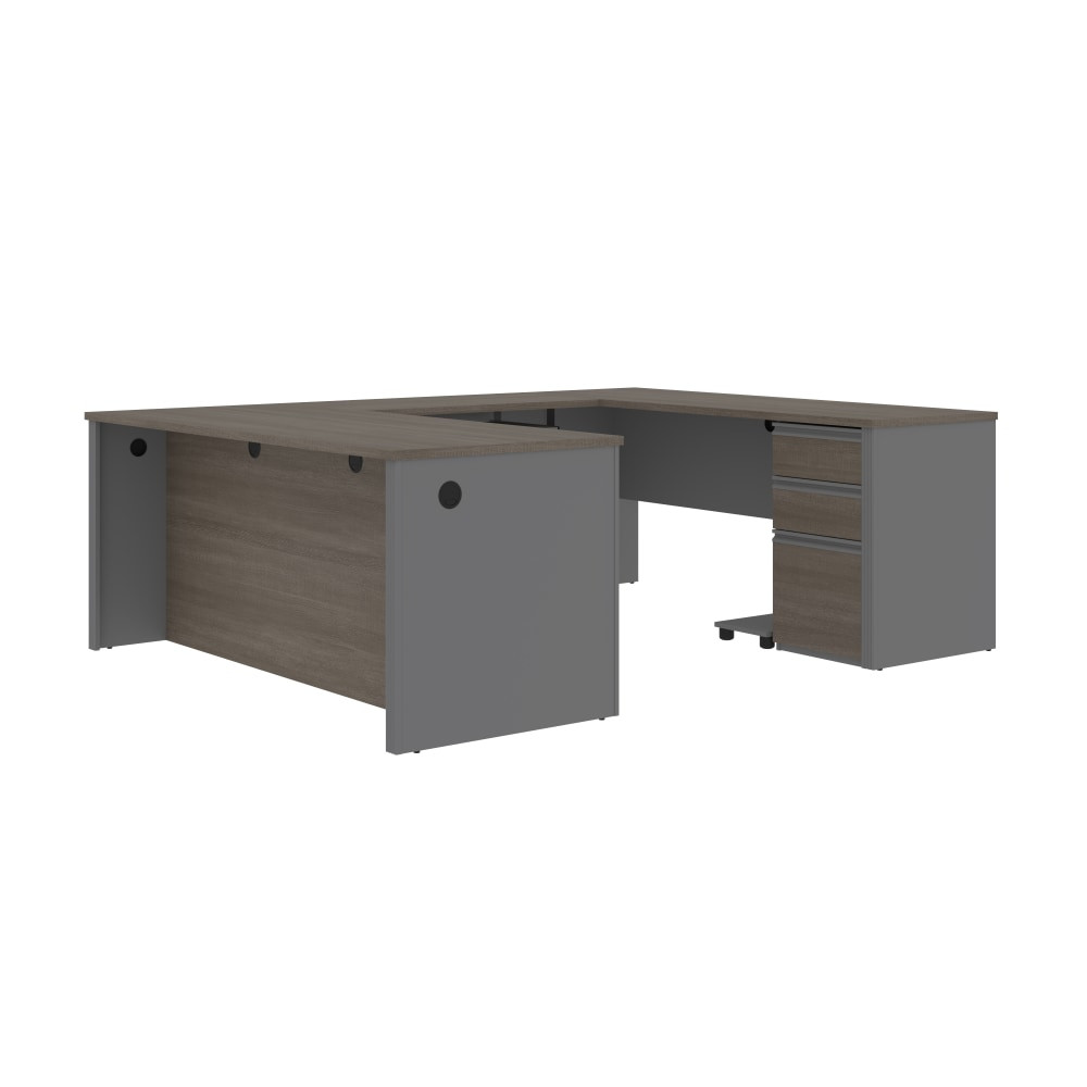 BESTAR INC. Bestar 99871-000047  Prestige + 72inW U-Shaped Executive Computer Desk With Pedestal, Bark Gray/Slate