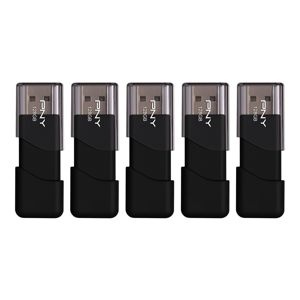 PNY TECHNOLOGIES, INC. PNY P-FD128X5ATT03-MP  Attache 3 USB 2.0 Flash Drives, 128GB, Black, Pack Of 5 Drives