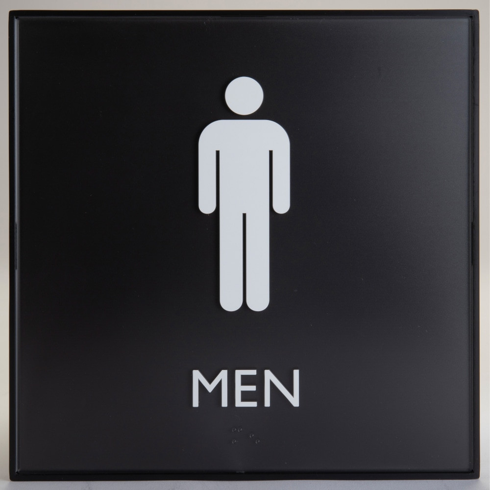 SP RICHARDS 02658 Lorell Mens Restroom Sign - 1 Each - Men, Toilette Men Print/Message - 8in Width x 8in Height - Square Shape - Surface-mountable - Easy Readability, Injection-molded - Restroom, Architectural - Plastic - Black, Black