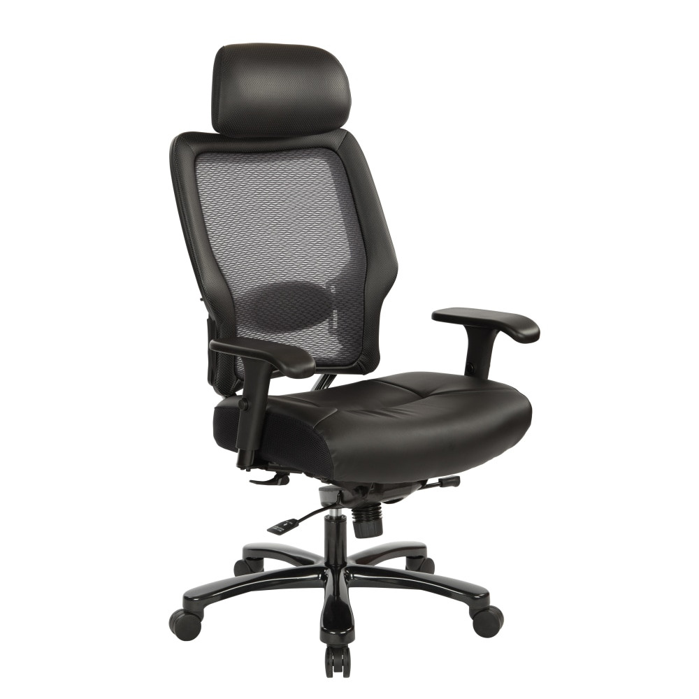 OFFICE STAR PRODUCTS 63-E37A773HL Office Star Space Seating 63 Series Bonded Leather Executive Big And Tall High-Back Chair With Headrest, Black
