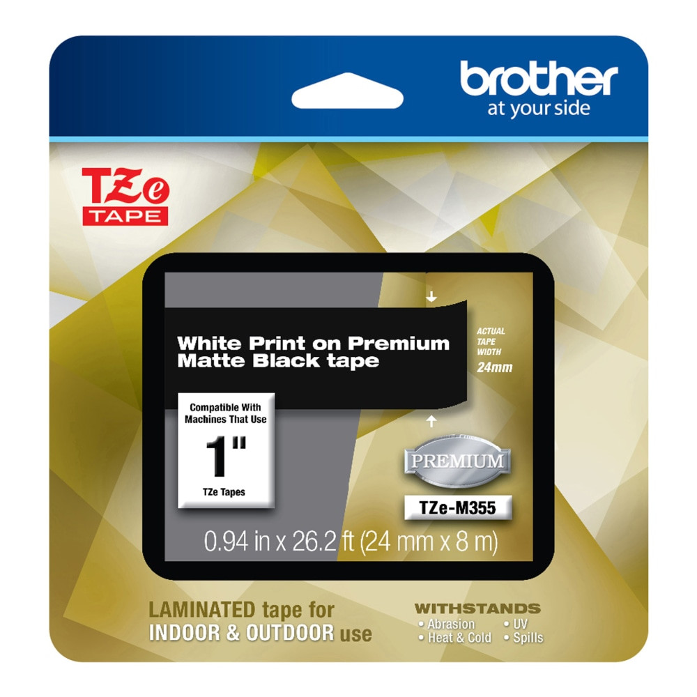 BROTHER INTL CORP Brother TZE-M355  TZE Premium Matte Laminated Tape, 0.94in x 26.2ft, White/Black