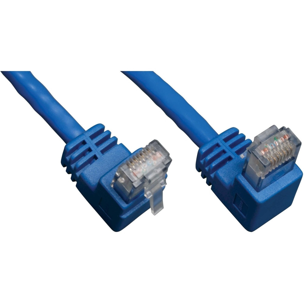 Optimized connectivity. Featuring high-quality RJ-45 male connectors on both ends, this cable ensures a secure and reliable connection between devices, supporting seamless data transfer and network stability.  Enhanced durability. The Down-Angle Cat6 Gigabit Molded UTP Ethernet Cable is encased in a durable PVC jacket material, ensuring it withstands various environmental conditions and frequent handling without compromising its performance.  Compliance assured. Adhering to strict RoHS standards, this Ethernet cable is manufactured with environmental responsibility in mind, ensuring it meets global regulatory requirements for safety and sustainability.