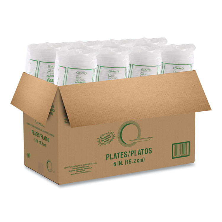 DART 6PWQR Quiet Classic Laminated Foam Dinnerware Plates, 6" dia, White, 125/Pack, 8 Packs/Carton