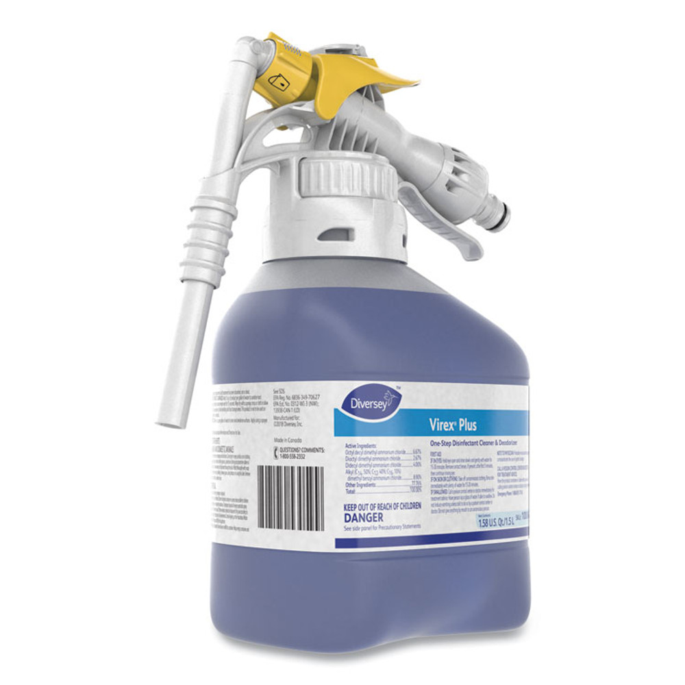 DIVERSEY 101102925 Virex Plus One-Step Disinfectant Cleaner and Deodorant, 1.5 L Closed-Loop Plastic Bottle, 2/Carton