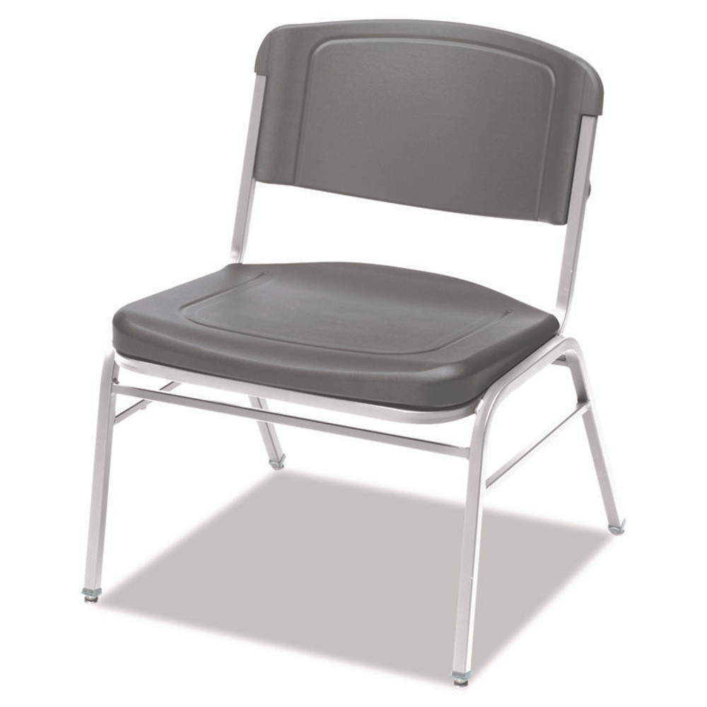 ICEBERG ENTERPRISES 64127 Rough n Ready Wide-Format Big and Tall Stack Chair, Supports 500 lb, 18.5" Seat Height, Charcoal Seat/Back, Silver Base, 4/CT