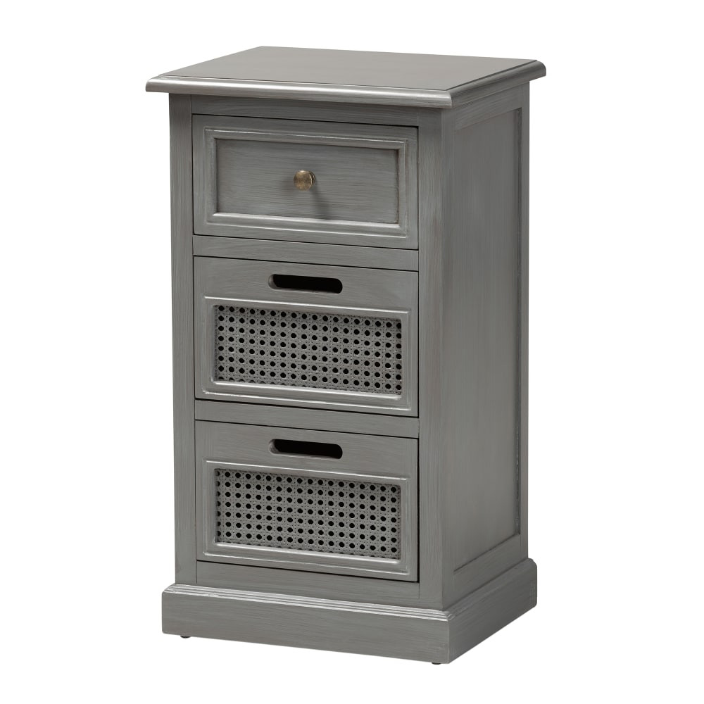 WHOLESALE INTERIORS, INC. 2721-11951 Baxton Studio Sheldon 3-Drawer Wood End Table, 27-9/16in x 15-11/16in x 12-9/16in, Gray
