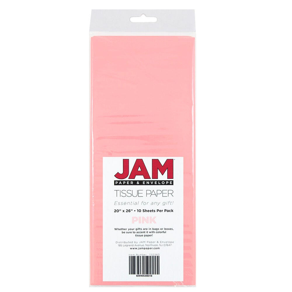 JAM PAPER AND ENVELOPE 1152360 JAM Paper Tissue Paper, 26inH x 20inW x 1/8inD, Pink, Pack Of 10 Sheets