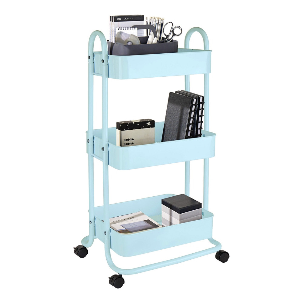 OFFICE DEPOT MS-CA-008N-PBLU Realspace Mobile 3-Tier Storage Cart, 35-5/8inH x 17-15/16inW x 14-5/16inD, Light Blue