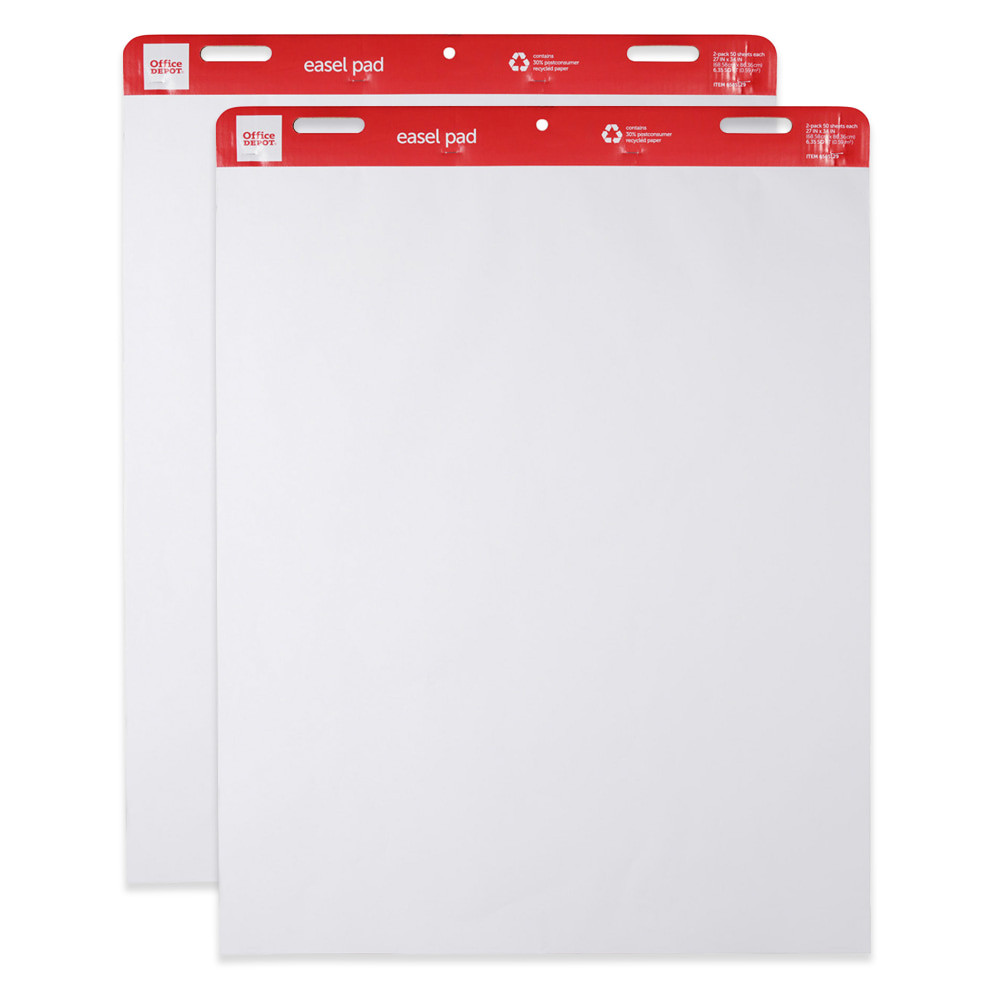 OFFICE DEPOT ODUS2006-003  Brand Easel Pads, 27in x 34in, 50 Sheets, 30% Recycled, White, Pack Of 2