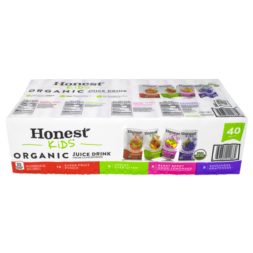 COCA COLA ENTERPRISES INC 01186 Honest Kids Organic Fruit Juice Drink Boxes Variety Pack, 6 Oz, Pack Of 40 Boxes