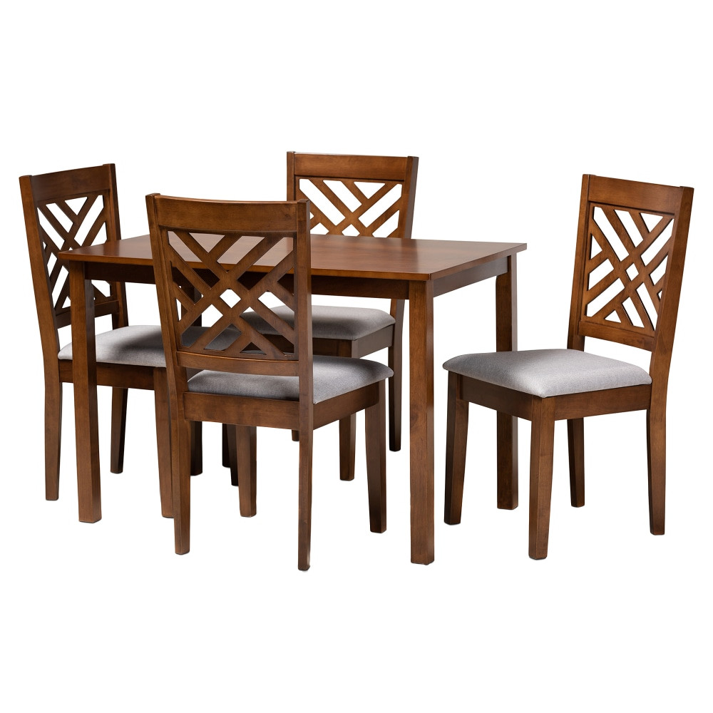WHOLESALE INTERIORS, INC. 2721-9881-8959 Baxton Studio Caron Dining Set, 29-5/16inH x 43-5/16inW x 27-9/16inD, Gray/Walnut