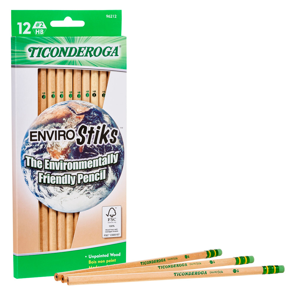 DIXON TICONDEROGA COMPANY 96212 Ticonderoga EnviroStik Pencils, Presharpened, #2 Lead, Soft, Pack of 12