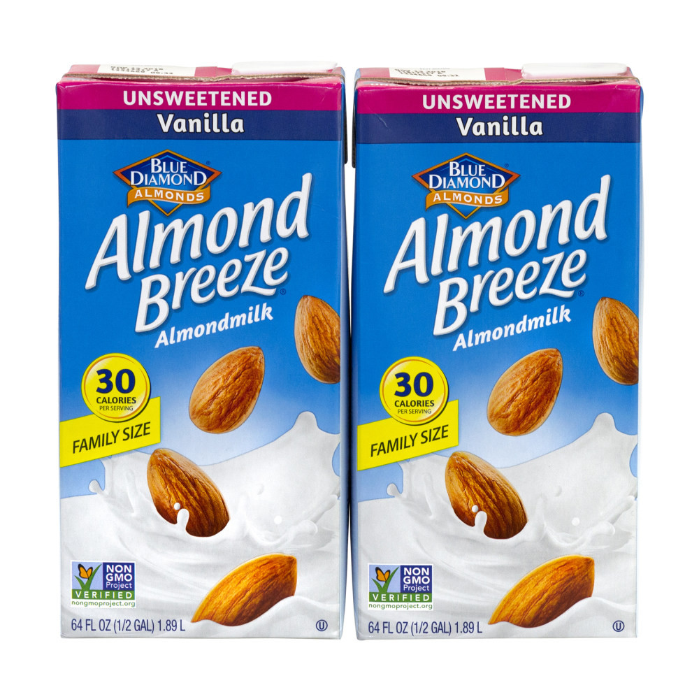 NATIONAL BRAND 5791 Blue Diamond Almond Breeze Unsweetened Almond Milk, Vanilla, 64 Fl Oz, Pack Of 2 Cartons