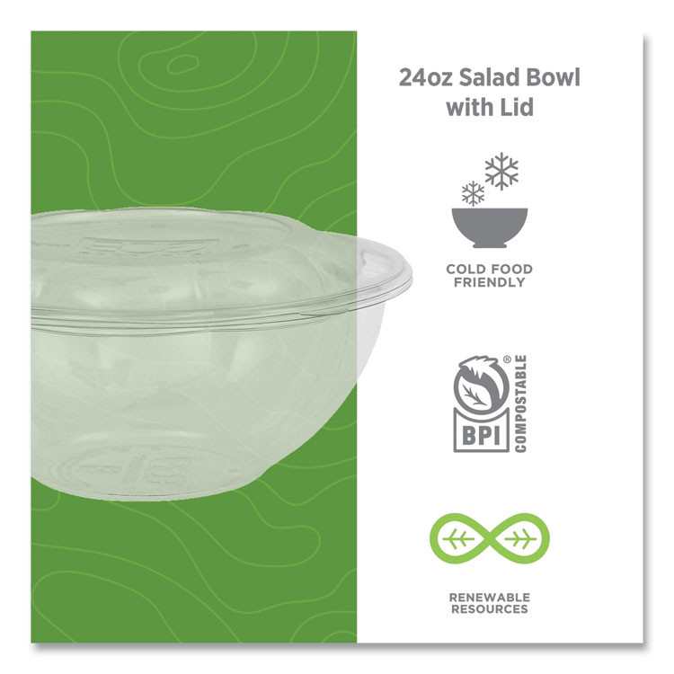 ECO-PRODUCTS,INC. EP-SB24 Renewable and Compostable Salad Bowls with Lids, 24 oz, Clear, Plastic, 50/Pack, 3 Packs/Carton