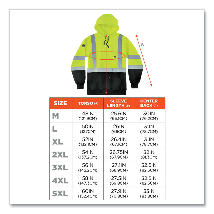 TENACIOUS HOLDINGS, INC. ergodyne® 21887 GloWear 8373 Hi-Vis Class 3 Hooded Sweatshirt with Black Bottom, Polar Fleece, Lime, 3X-Large