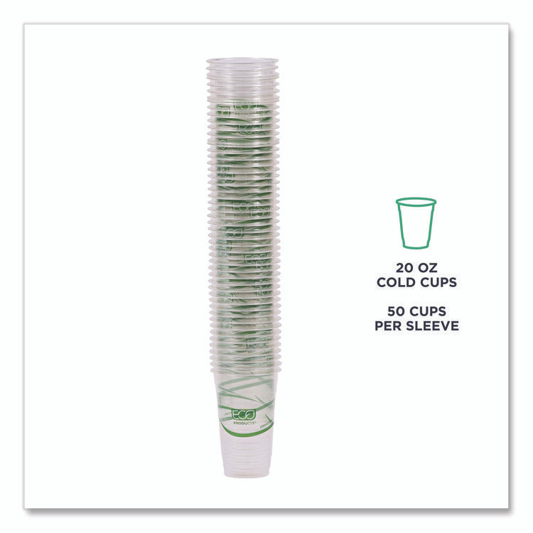 ECO-PRODUCTS,INC. EP-CC20-GS GreenStripe Renewable and Compostable Cold Cups, 20 oz, Plastic, Clear, 50/Pack, 20 Packs/Carton