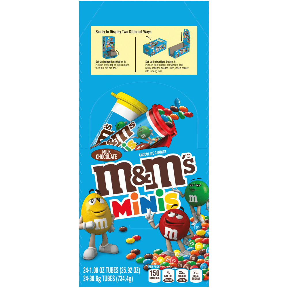 MARS CHOCOLATE NORTH AMERICA LLC M&amp;M's 551237 M&Ms Milk Chocolate Mini Tubes, 1.08 Oz, Box Of 24 Tubes