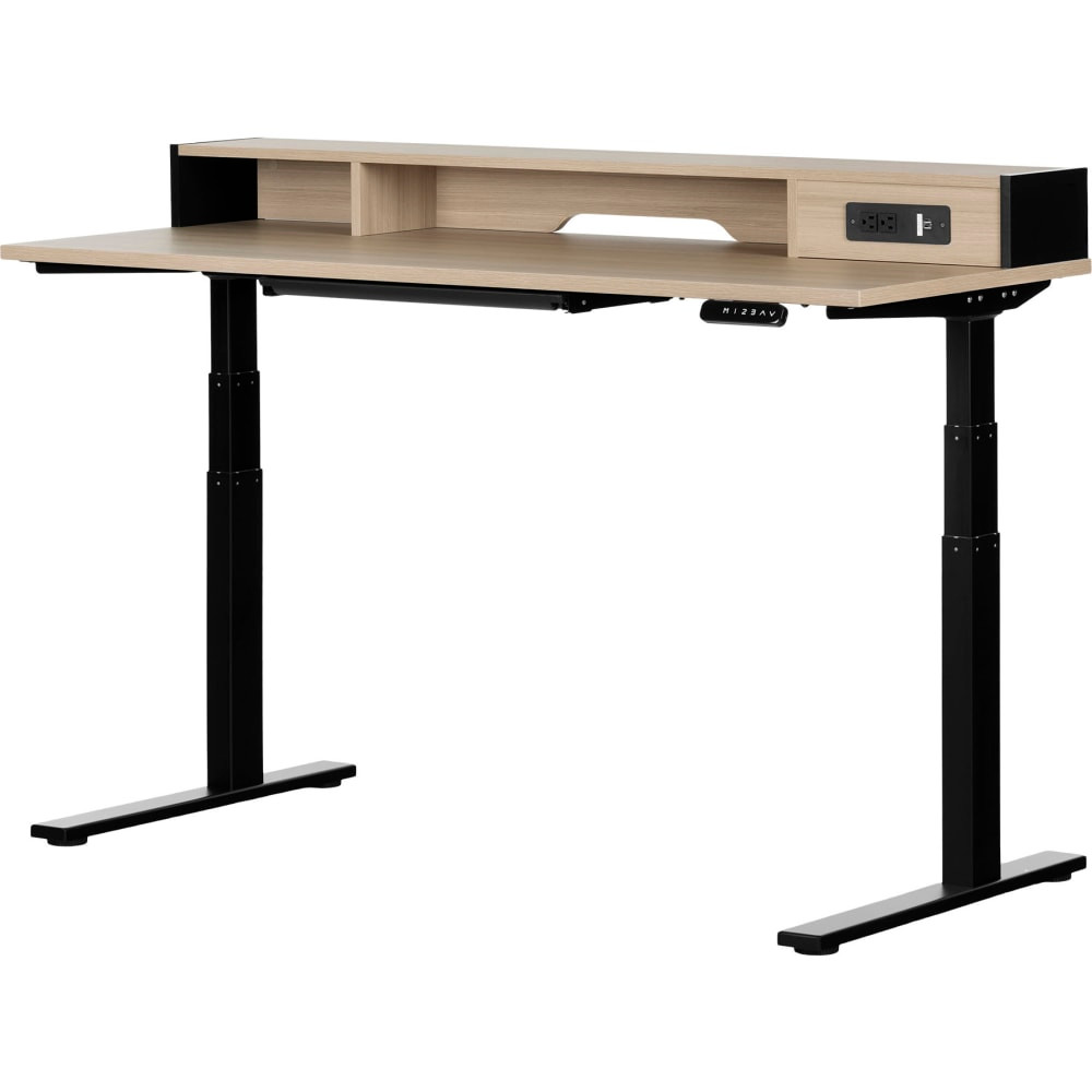 SOUTH SHORE IND LTD South Shore 13425  Kozack Electric 60inW Height-Adjustable Standing Desk, Soft Elm/Matte Black