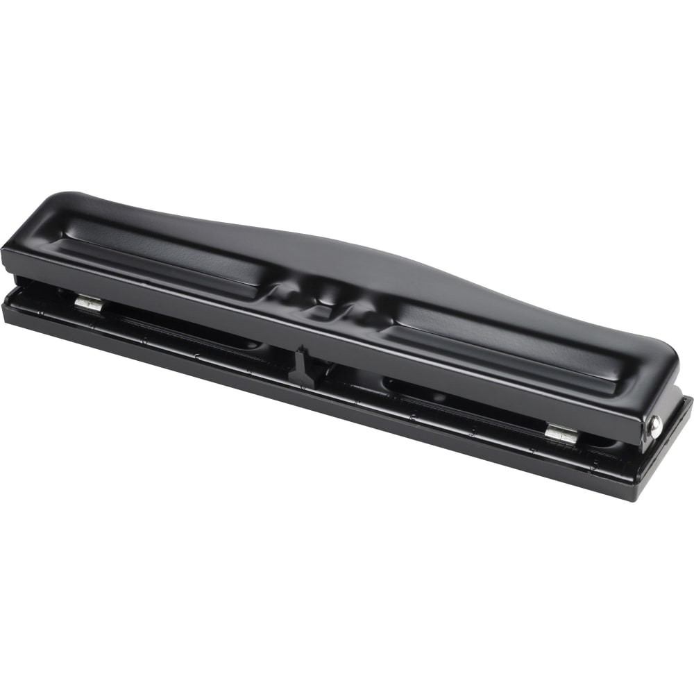 SP RICHARDS Business Source 65645  3-Hole Adjustable Paper Punch - 3 Punch Head(s) - 11 Sheet Capacity - 1/4in Punch Size - Round Shape - Black