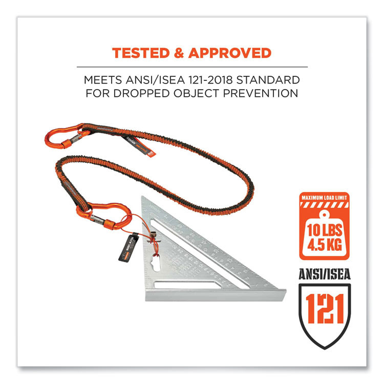 TENACIOUS HOLDINGS, INC. ergodyne® 19822 Squids 3110F(x) Tool Lanyard with Aluminum Carabiners, 10 lb Max Working Capacity, 38" to 48" Long, Orange/Gray