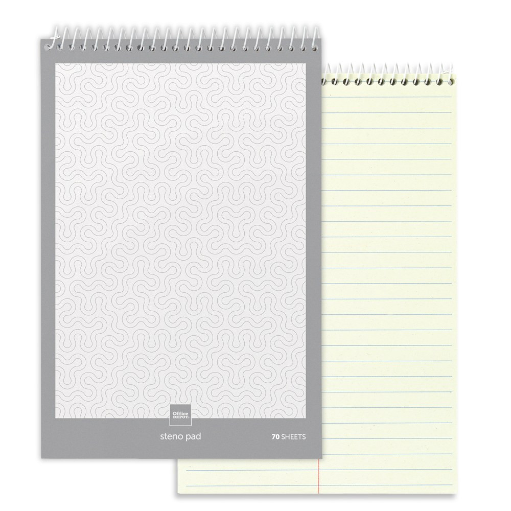 When everyone is depending on you to take accurate notes, choose Office Depot steno books. These steno books offer both quality and value, so you will be prepared the next time an important meeting takes place.  15-lb paper is center ruled.  Durable chipboard backing provides a firm writing surface.  These Office Depot steno books feature 140 pages per book.  Premium paper. 6in x 9in. Gregg rule. Chipboard back. 70 sheets