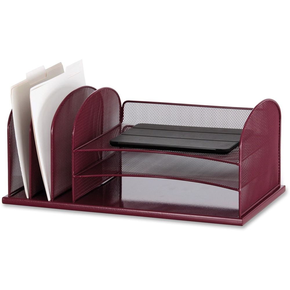 SAFCO PRODUCTS CO Safco 3254WE  Onyx 3 Tray/3 Upright Section Desk Organizer - 8.3in Height x 19.5in Width x 11.5in Depth - Desktop - Wine - Steel - 1 Each
