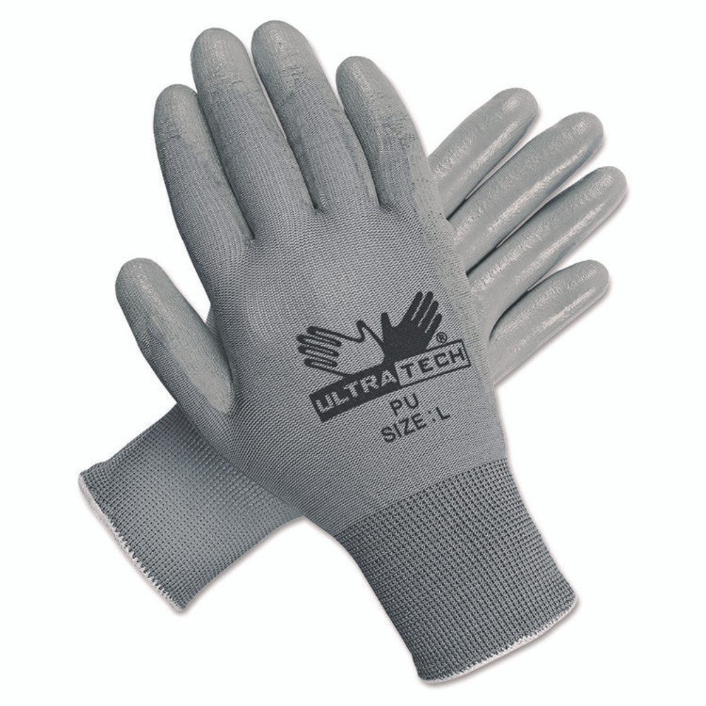 MCR SAFETY 9696L Ultra Tech Tactile Dexterity Work Gloves, EN388: 4131, Large, White/Gray, 12 Pairs