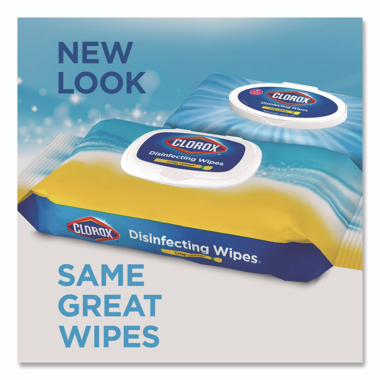 CLOROX SALES CO. 31404 Disinfecting Cleaning Wipes, Easy Pull Pack, 1-Ply, 8 x 7, Lemon Scent, White, 75 Towels/Box, 6 Boxes/Carton