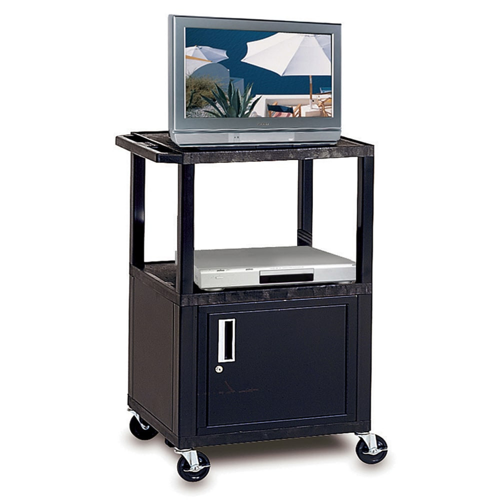 H. WILSON/ LUXOR FURNITURE WT42C2E H. Wilson Plastic Utility Cart With Locking Cabinet, 42inH x 24inW x 18in, Black