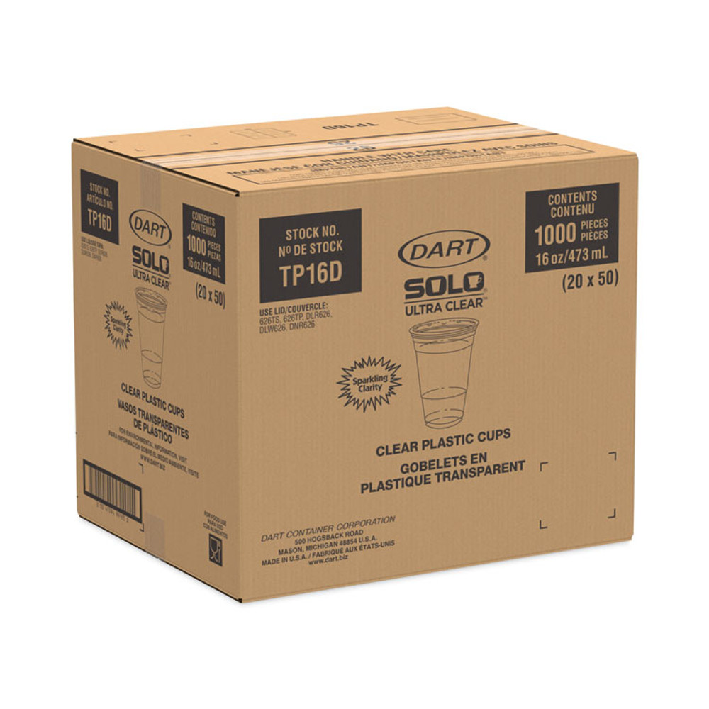 DART SOLO® TP16DPK Ultra Clear PET Cups, 16 oz, Squat, 50/Pack