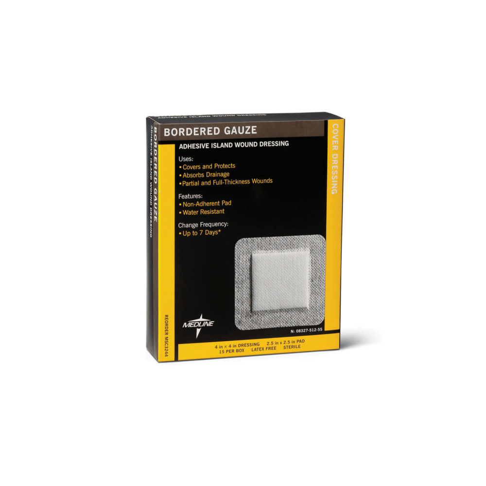 MEDLINE INDUSTRIES, INC. MSC3248Z Medline Sterile Border Gauze Pads, 4in x 8in, White, Box Of 15 Pads